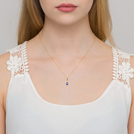 Przejdź do produktu Zawieszka z żółtego złota 585 z szafirem i diamentami 0,02ct The Diamonds