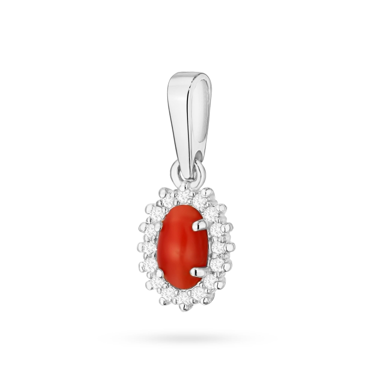 Zawieszka z białego złota 585 z koralem i diamentem 0,08ct The Diamonds