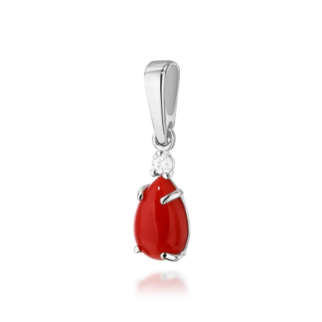 Przejdź do produktu Zawieszka z białego złota 585 z koralem i diamentem 0,03ct The Diamonds