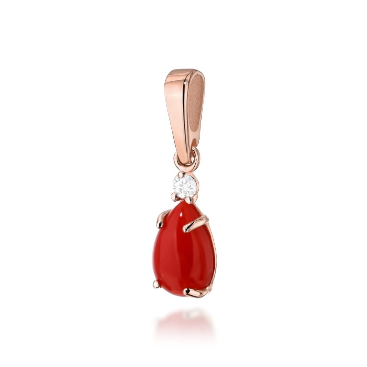 Zawieszka z różowego złota 585 z koralem i diamentem 0,03ct The Diamonds