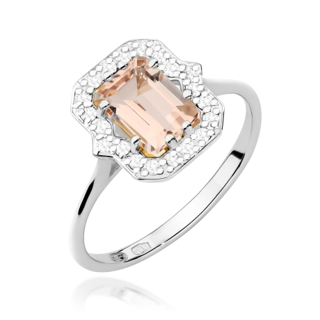 Przejdź do produktu Pierścionek zaręczynowy z białego złota z morganitem i diamentami 0,17ct Fire Of Love