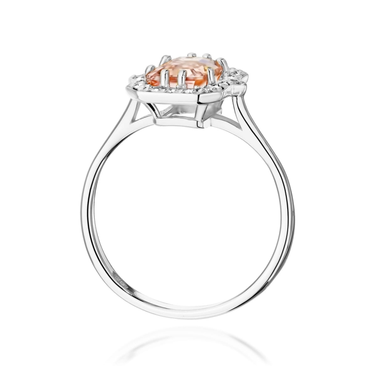 Pierścionek zaręczynowy z białego złota z morganitem i diamentami 0,17ct Fire Of Love