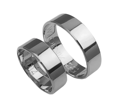 Przejdź do produktu Obrączki ślubne płaskie fazowane z białego złota 6mm Classic C014