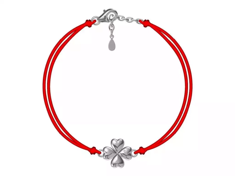 Bransoletka srebrna koniczyna na czerwonym sznurku