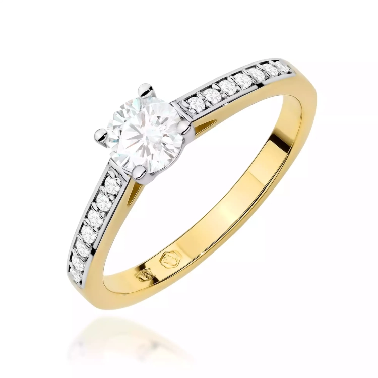Pierścionek z żółtego złota, diament laboratoryjny 0,50ct