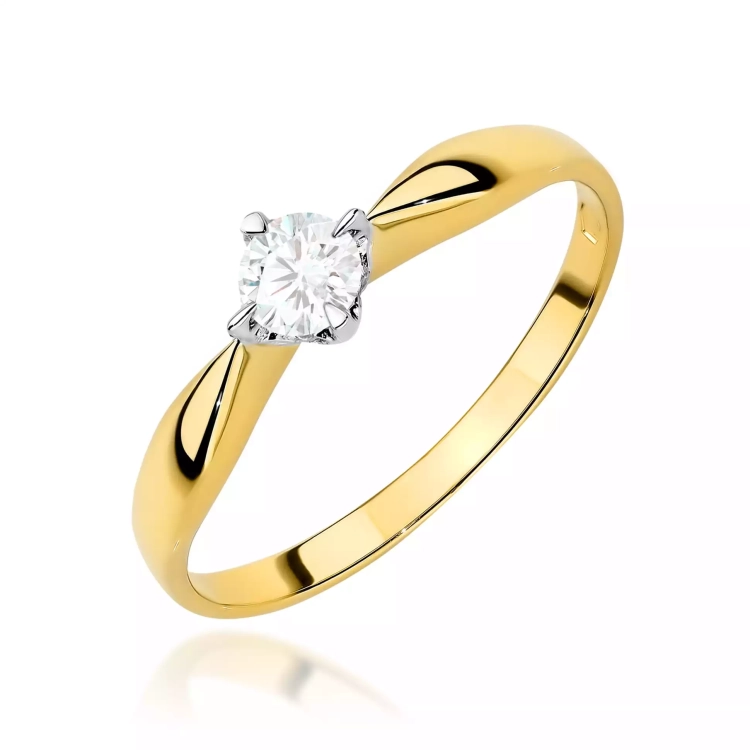Pierścionek z żółtego złota, diament laboratoryjny 0,15ct
