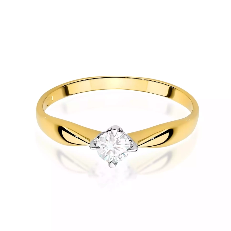 Pierścionek z żółtego złota, diament laboratoryjny 0,15ct