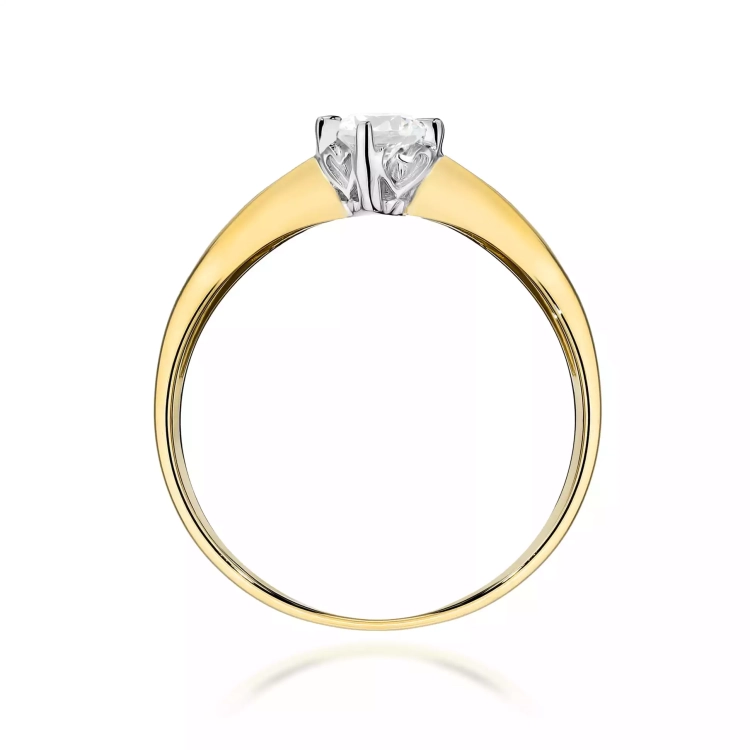 Pierścionek z żółtego złota, diament laboratoryjny 0,15ct