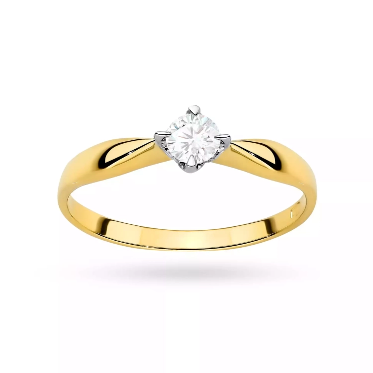 Pierścionek z żółtego złota, diament laboratoryjny 0,15ct