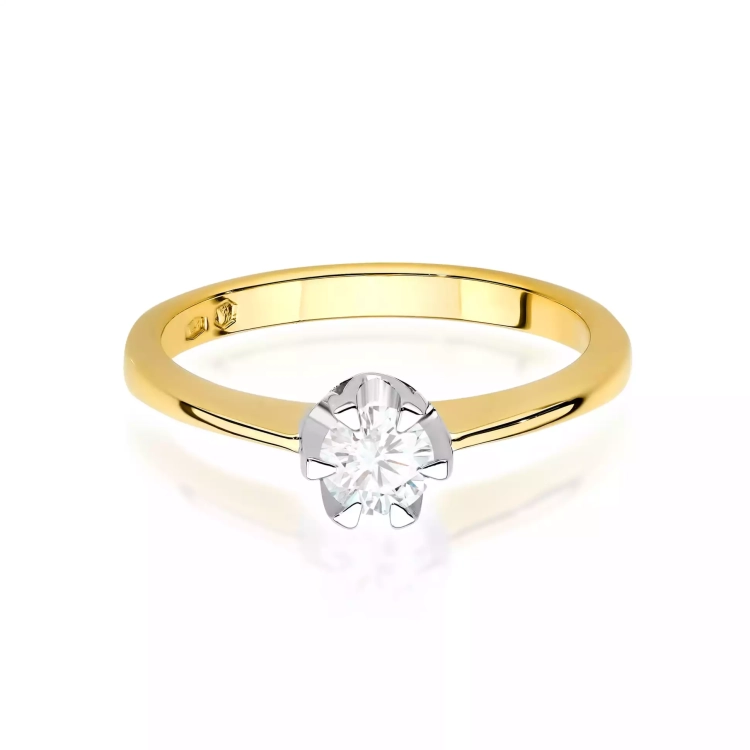 Pierścionek z żółtego złota, diament laboratoryjny 0,40ct