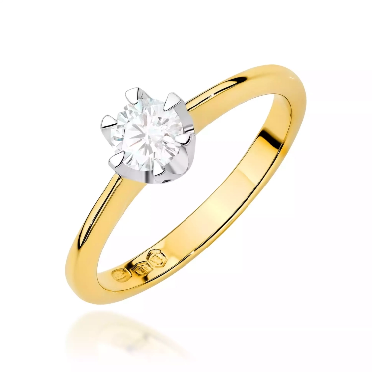 Pierścionek z żółtego złota, diament laboratoryjny 0,50ct