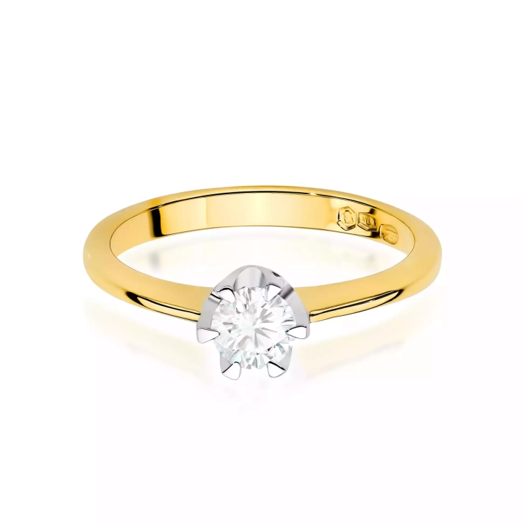 Pierścionek z żółtego złota, diament laboratoryjny 0,50ct