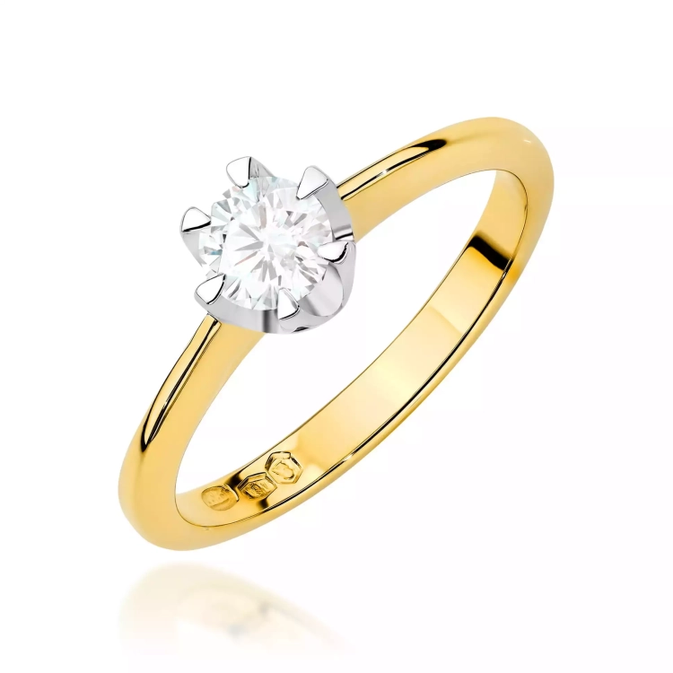 Pierścionek z żółtego złota, diament laboratoryjny 0,70ct
