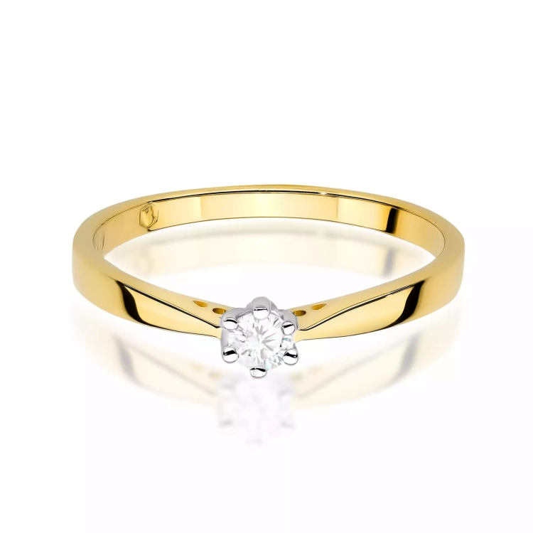 Pierścionek z żółtego złota, diament laboratoryjny 0,10ct
