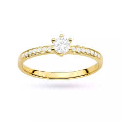 Pierścionek z żółtego złota, diament laboratoryjny centralny 0,25ct