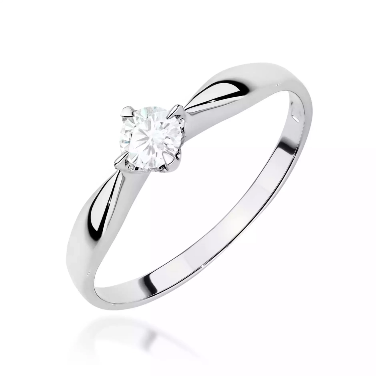 Pierścionek z białego złota, diament laboratoryjny 0,15ct