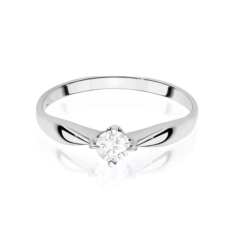 Pierścionek z białego złota, diament laboratoryjny 0,15ct