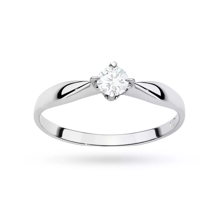 Pierścionek z białego złota, diament laboratoryjny 0,15ct