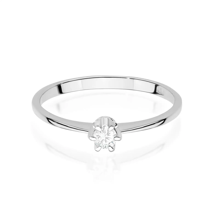 Pierścionek z białego złota, diament laboratoryjny 0,10ct