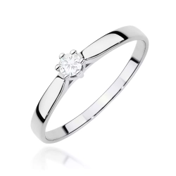 Pierścionek z białego złota, diament laboratoryjny 0,10ct