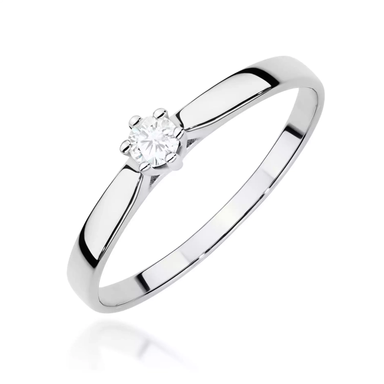 Pierścionek z białego złota, diament laboratoryjny 0,10ct