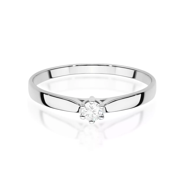 Pierścionek z białego złota, diament laboratoryjny 0,10ct