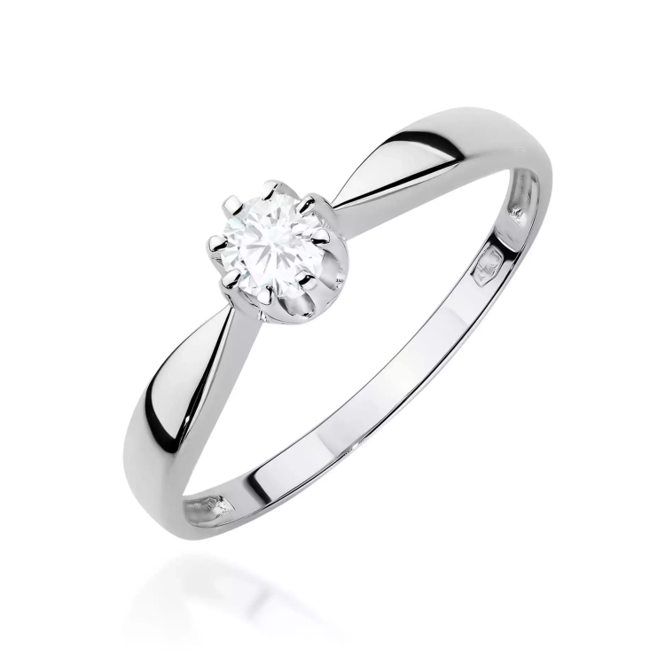Pierścionek z białego złota, diament laboratoryjny 0,15ct
