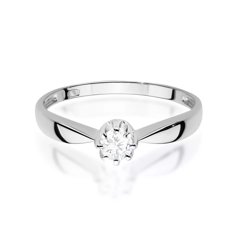 Pierścionek z białego złota, diament laboratoryjny 0,15ct