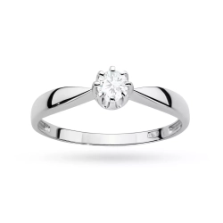 Pierścionek z białego złota, diament laboratoryjny 0,15ct
