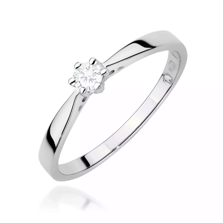 Pierścionek z białego złota, diament laboratoryjny 0,10ct