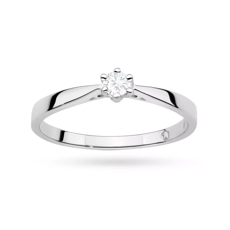 Pierścionek z białego złota, diament laboratoryjny 0,10ct