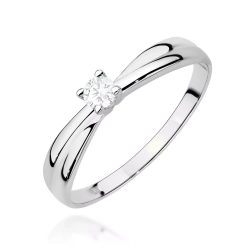 Pierścionek z białego złota, diament laboratoryjny 0,10ct