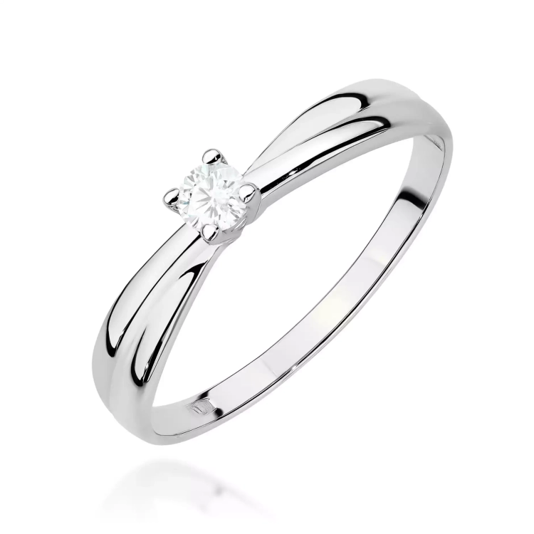 Pierścionek z białego złota, diament laboratoryjny 0,10ct