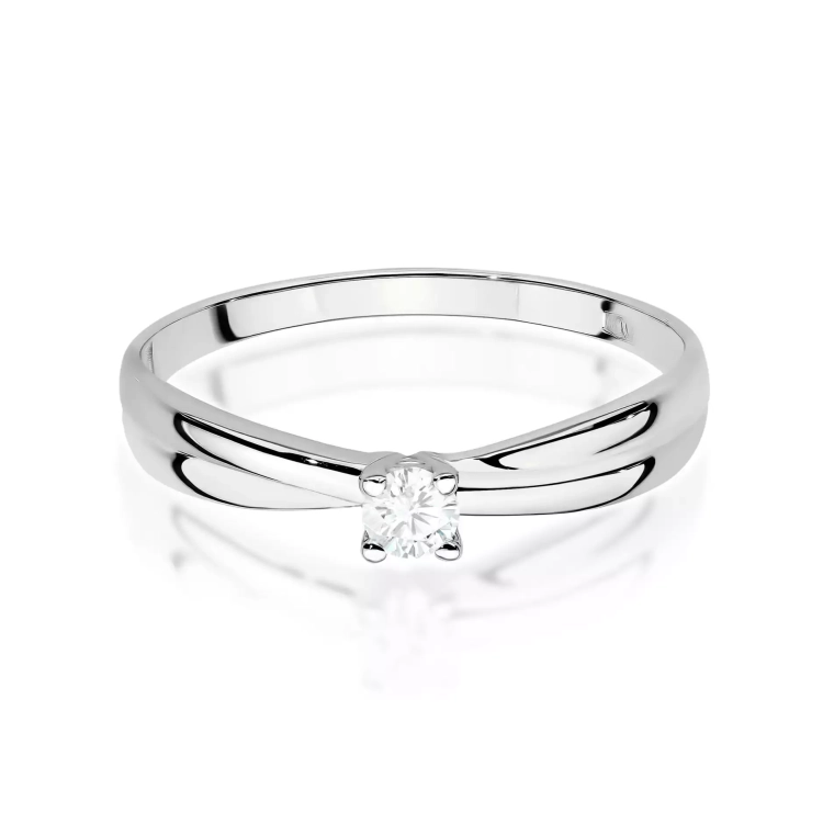 Pierścionek z białego złota, diament laboratoryjny 0,10ct