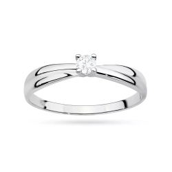 Pierścionek z białego złota, diament laboratoryjny 0,10ct