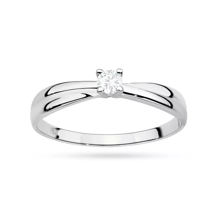 Pierścionek z białego złota, diament laboratoryjny 0,10ct
