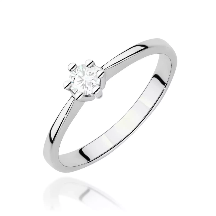 Pierścionek z białego złota, diament laboratoryjny 0,15ct