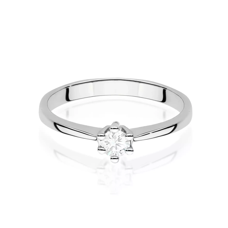 Pierścionek z białego złota, diament laboratoryjny 0,15ct