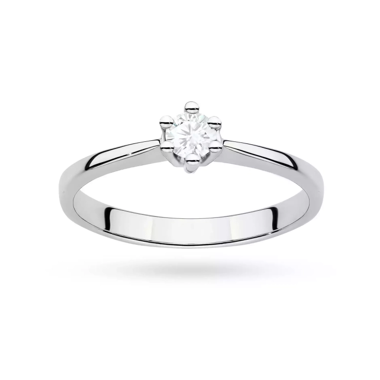 Pierścionek z białego złota, diament laboratoryjny 0,15ct