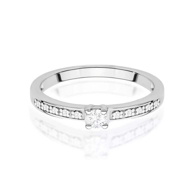 Pierścionek z białego złota, diament laboratoryjny centralny 0,08ct