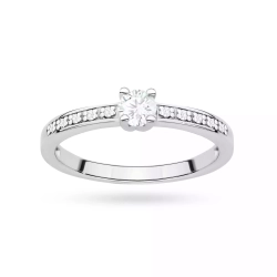 Pierścionek z białego złota, diament laboratoryjny centralny 0,20ct