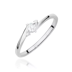 Pierścionek z białego złota, diament laboratoryjny centralny 0,10ct
