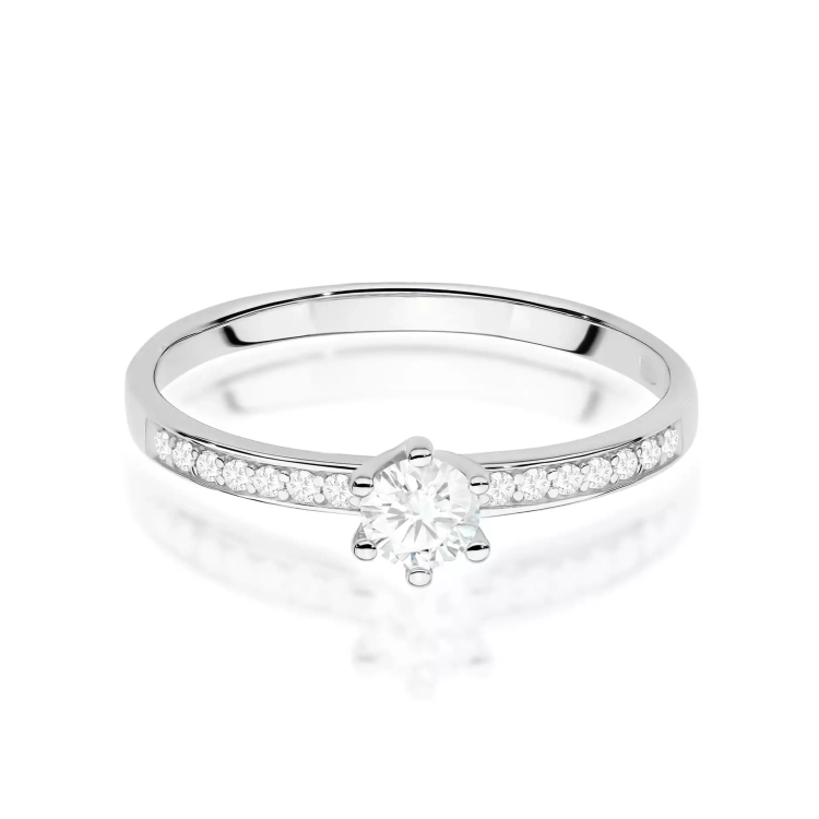 Pierścionek z białego złota, diament laboratoryjny centralny 0,25ct
