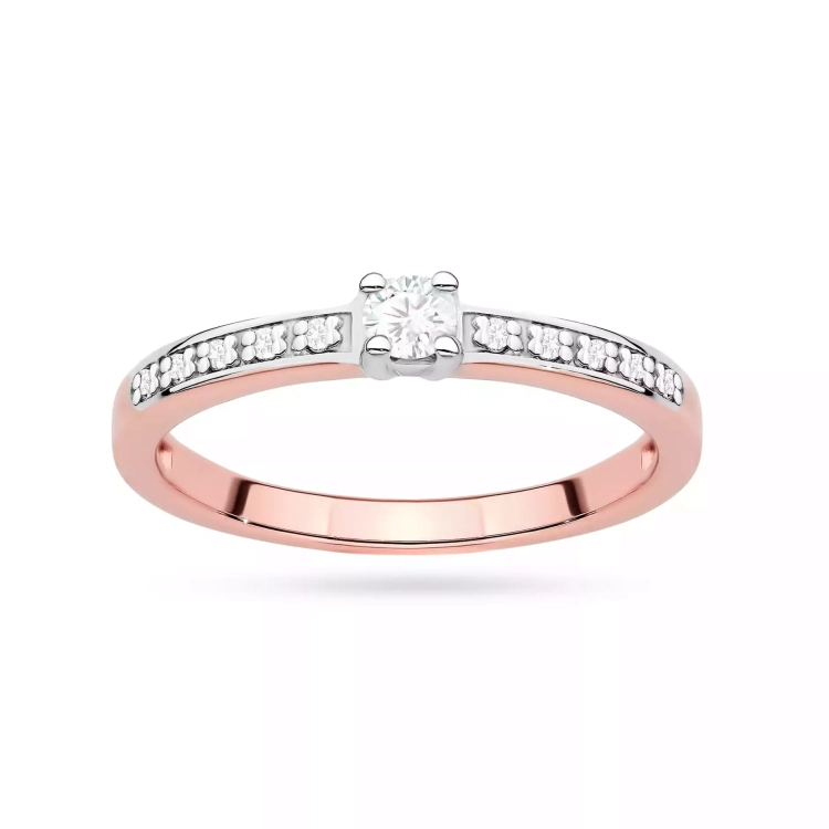Pierścionek z różowego złota, diament laboratoryjny centralny 0,08ct