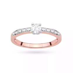 Pierścionek z różowego złota, diament laboratoryjny centralny 0,20ct