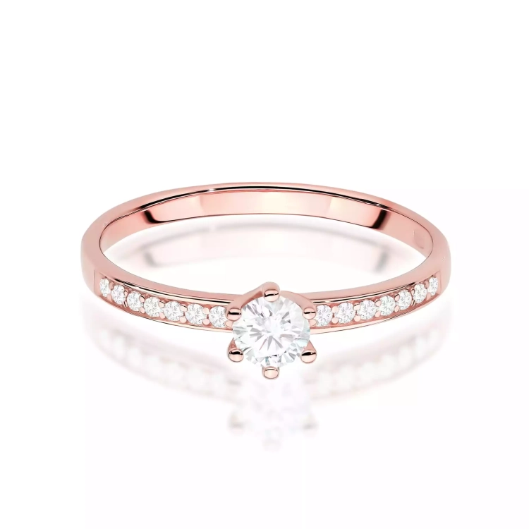 Pierścionek z różowego złota, diament laboratoryjny centralny 0,25ct