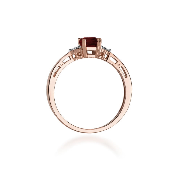 Pierścionek zaręczynowy z różowego złota z granatem i diamentami 0,03ct Fire Of Love