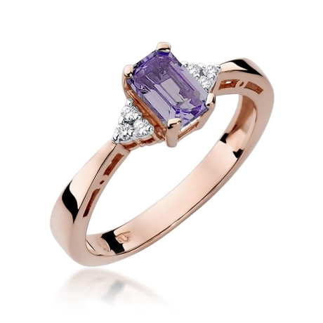 Przejdź do produktu Pierścionek zaręczynowy z różowego złota z ametystem i diamentami 0,03ct Fire Of Love
