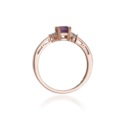 Pierścionek zaręczynowy z różowego złota z ametystem i diamentami 0,03ct Fire Of Love