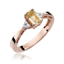 Pierścionek zaręczynowy z różowego złota z cytrynem i diamentami 0,03ct Fire Of Love